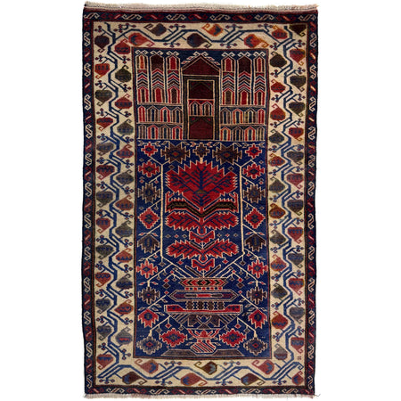 Baluchi Rug Handmade Multi Prayer Design 3x5 ft