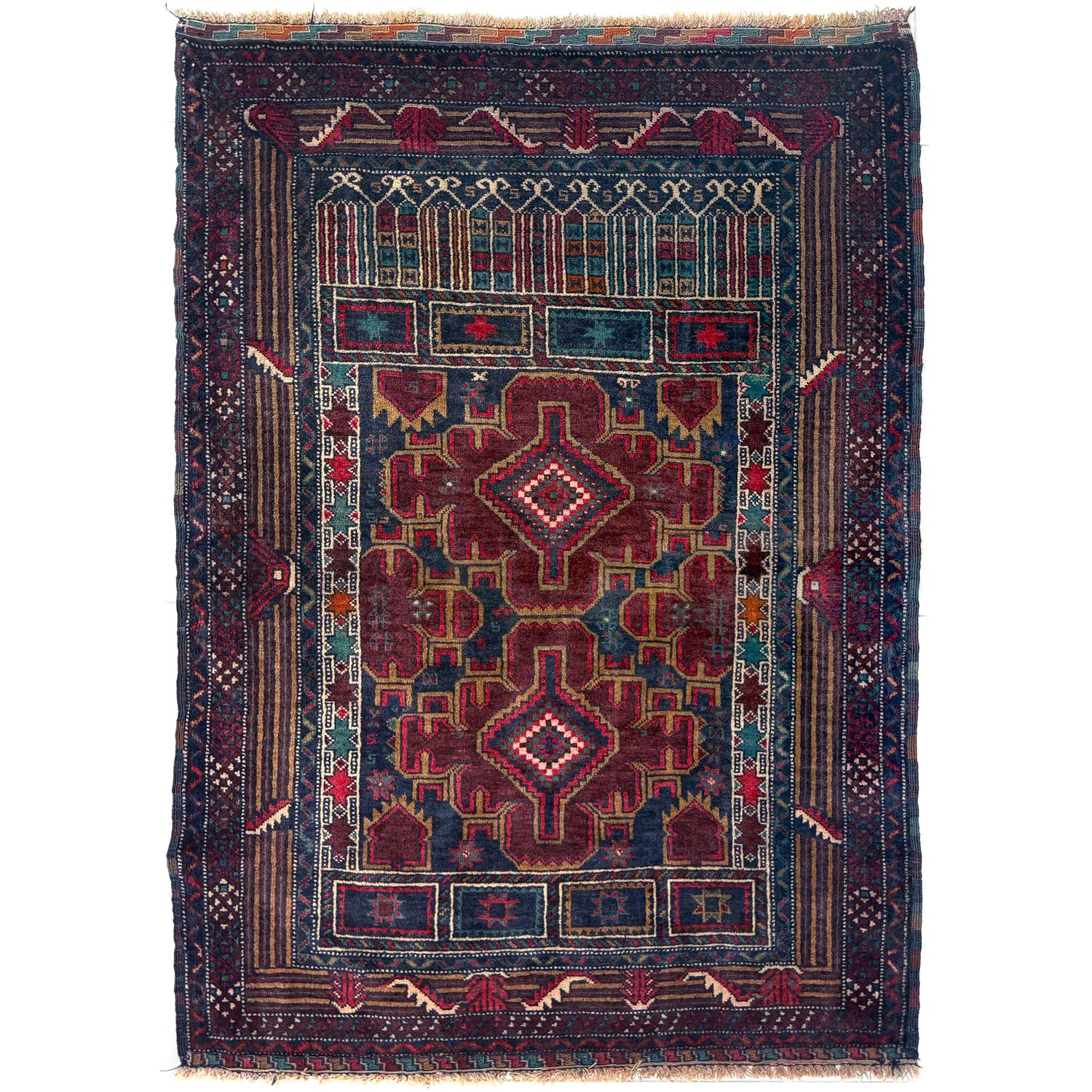 Baluchi Rug Handmade Multi Prayer Design 2x4 ft