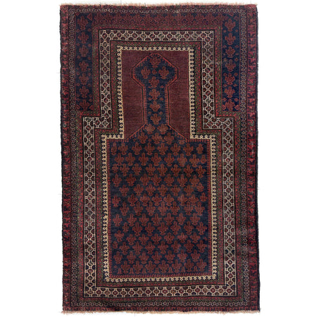 Baluchi Rug Handmade Multi Prayer Design 3x5 ft