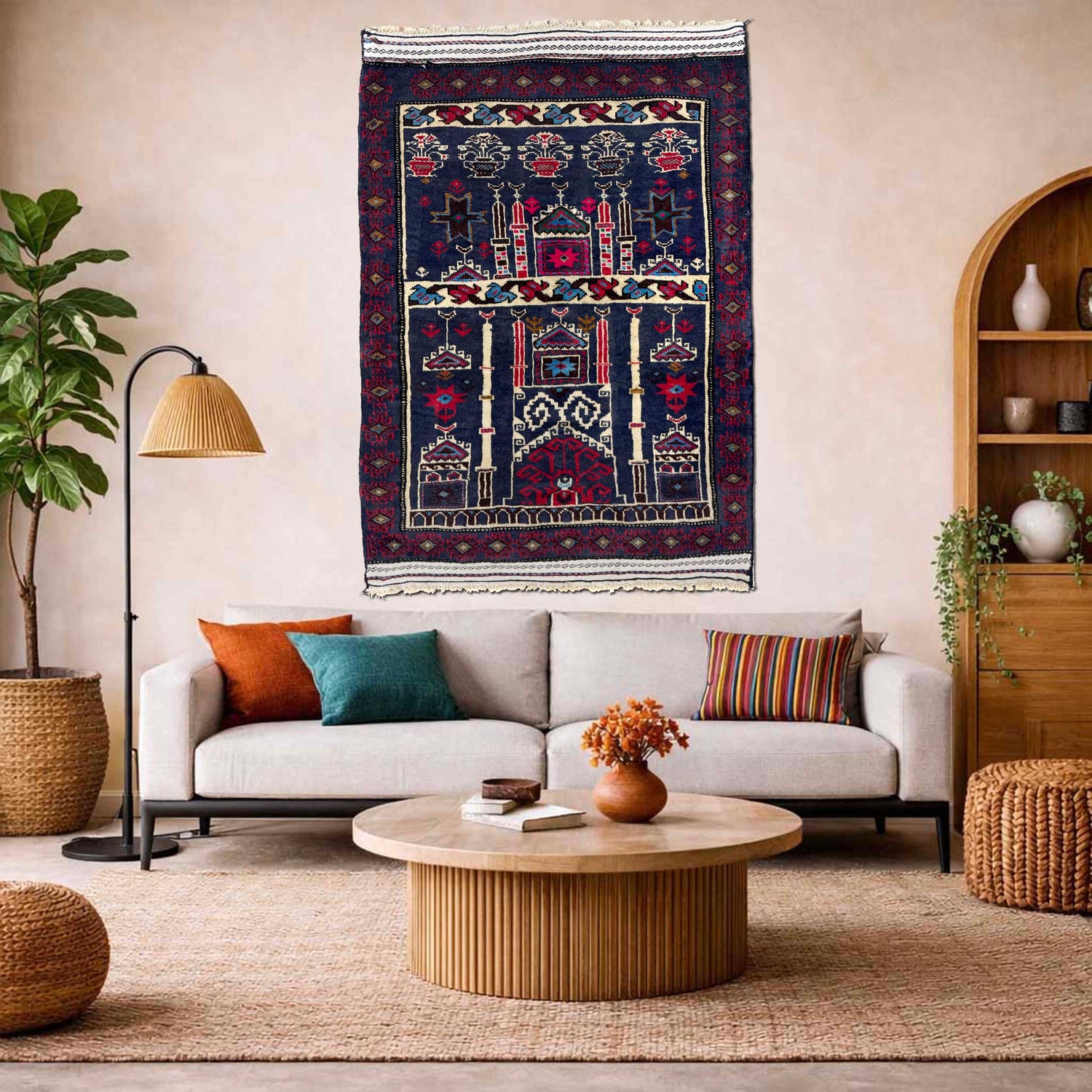 Baluchi Rug Handmade Multi Prayer Design 2x4 ft