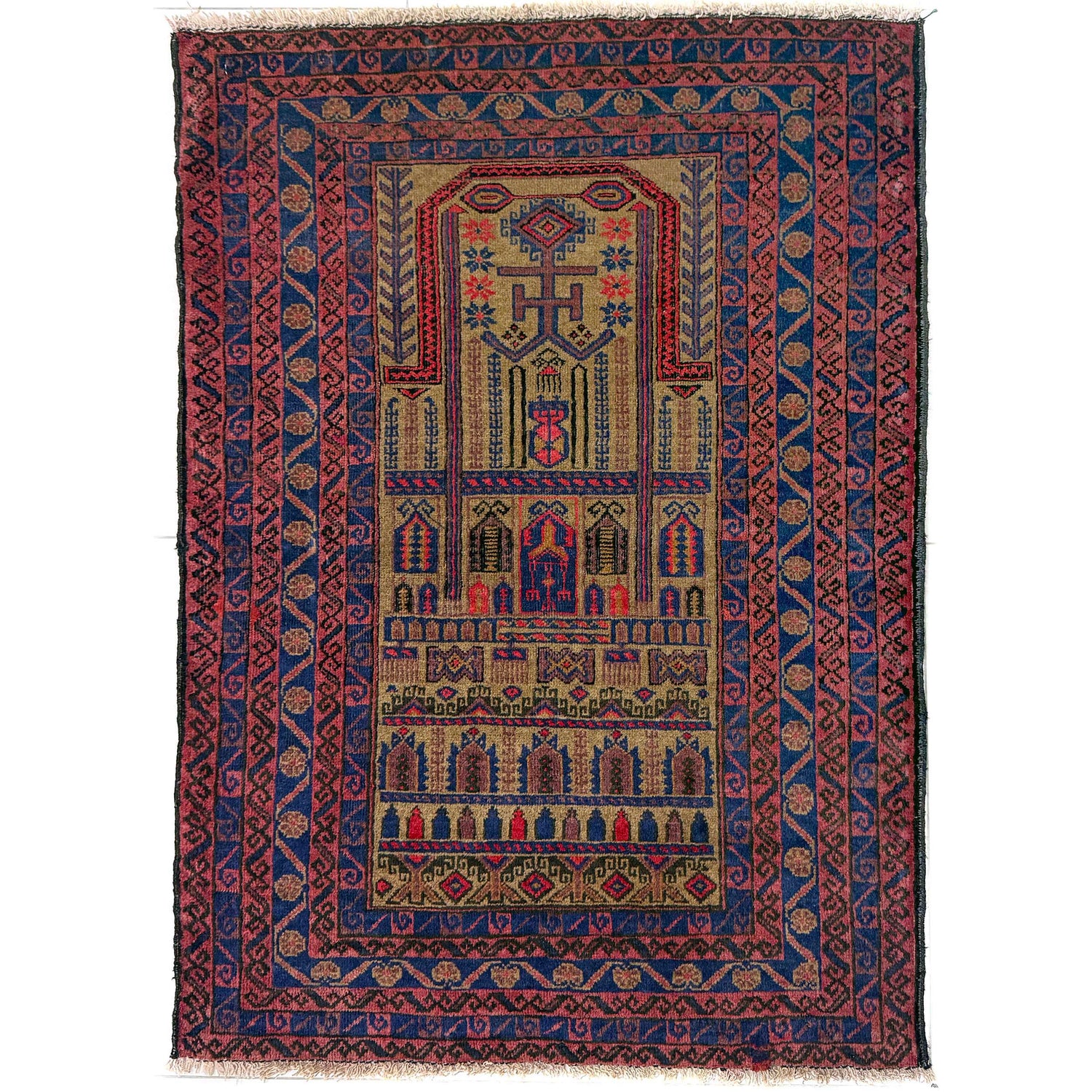 Baluchi Rug Handmade Multi Prayer Design 2x4 ft