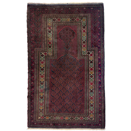 Baluchi Rug Handmade Multi Prayer Design 3x5 ft