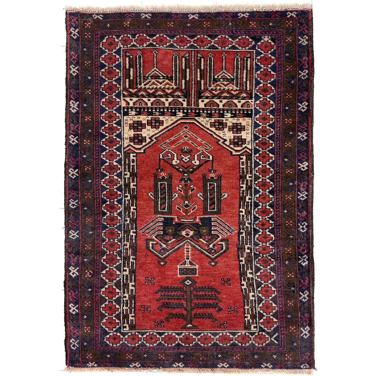 Baluchi Rug Handmade Red Prayer Design 2x4 ft