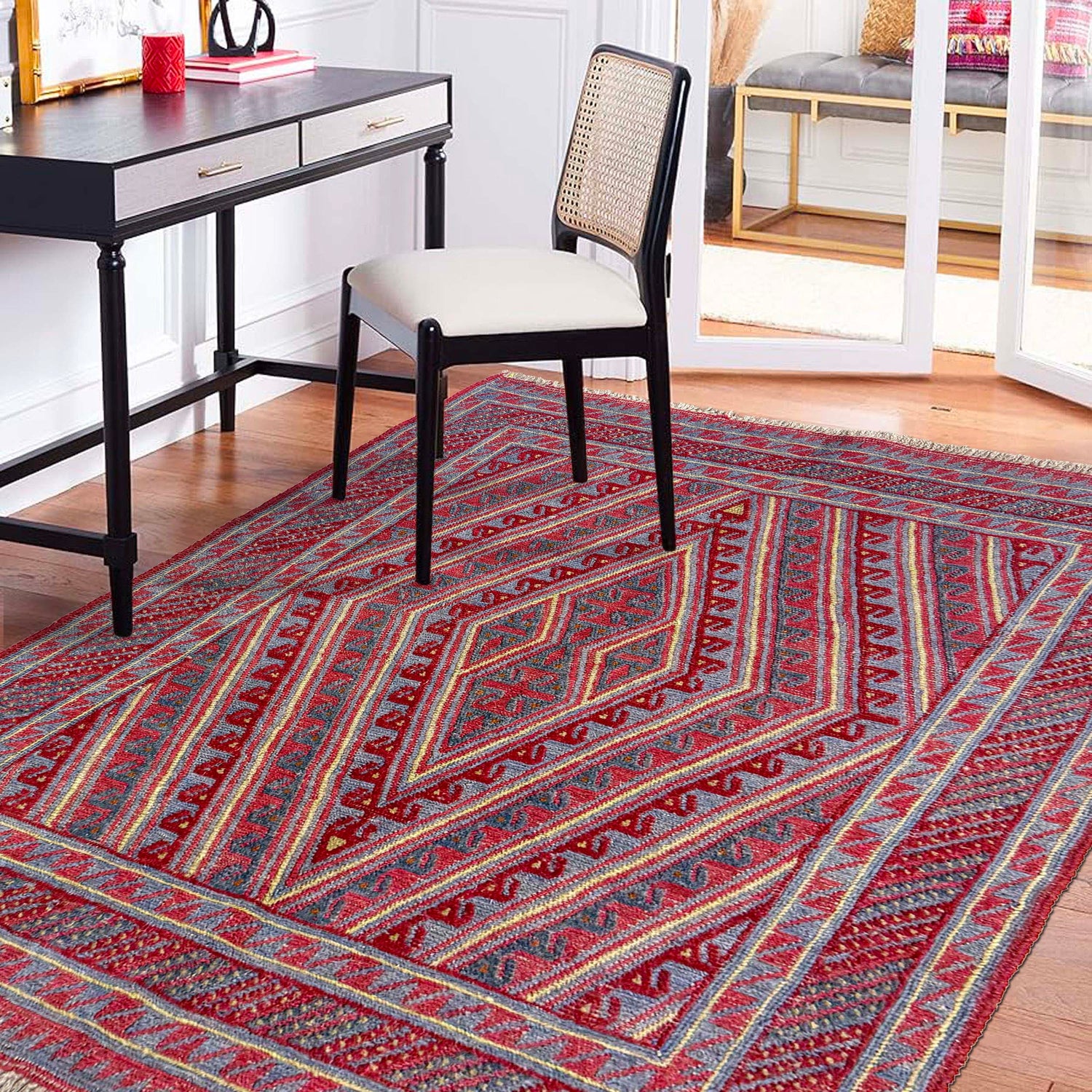 Mashwani Runner Rug Handmade Multi Geometric 4x4 ft