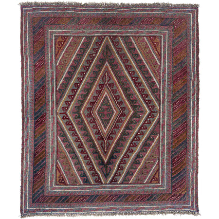 Mashwani Runner Rug Handmade Multi Geometric 4x4 ft