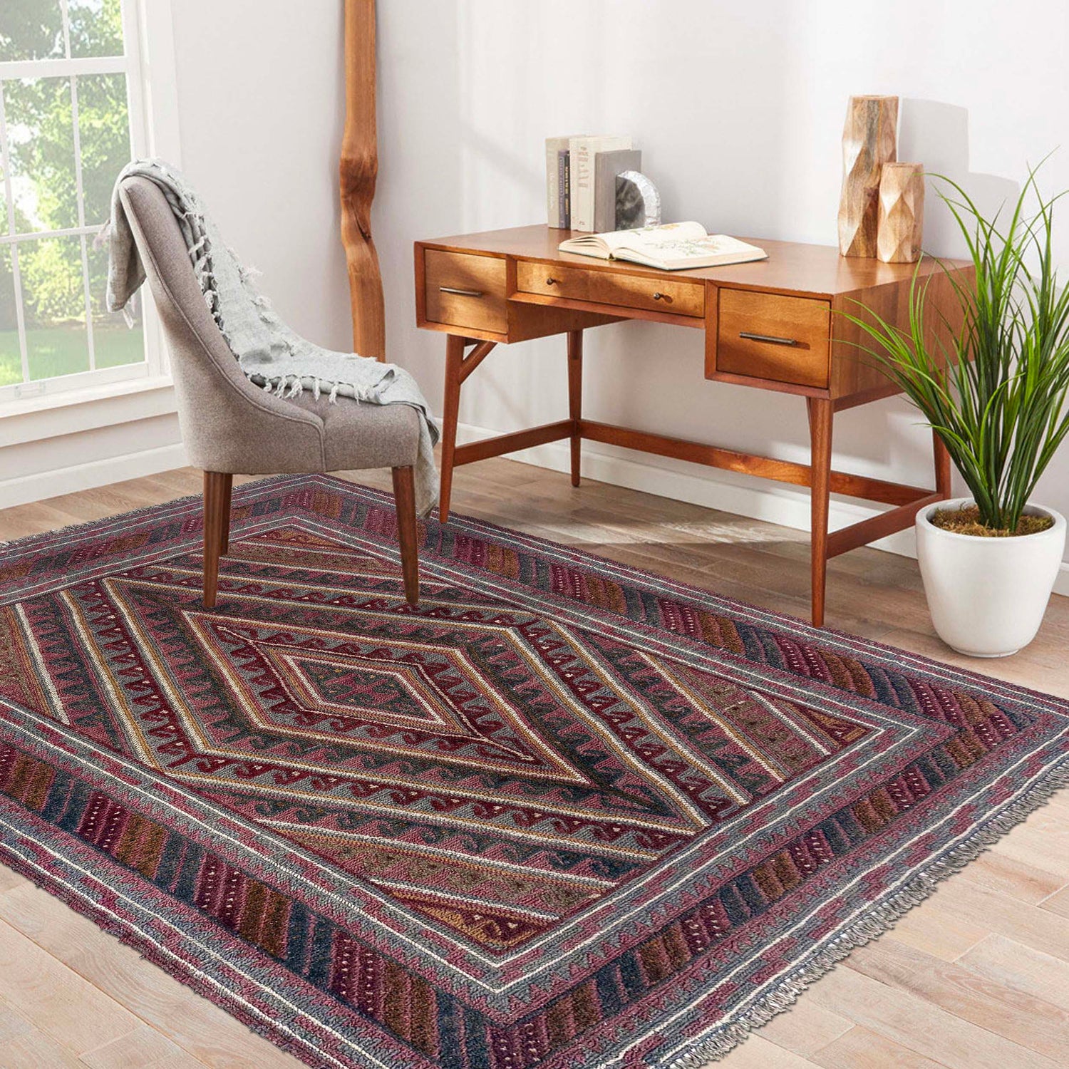 Mashwani Runner Rug Handmade Multi Geometric 4x4 ft