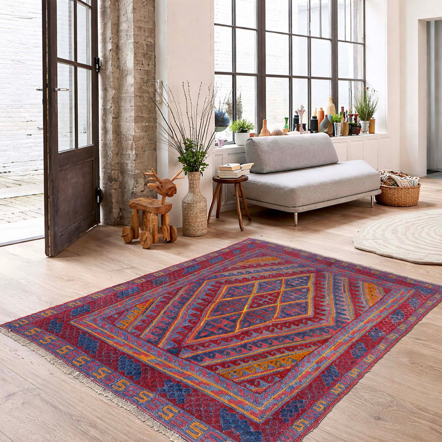 Mashwani Runner Rug Handmade Multi Geometric 4x4 ft