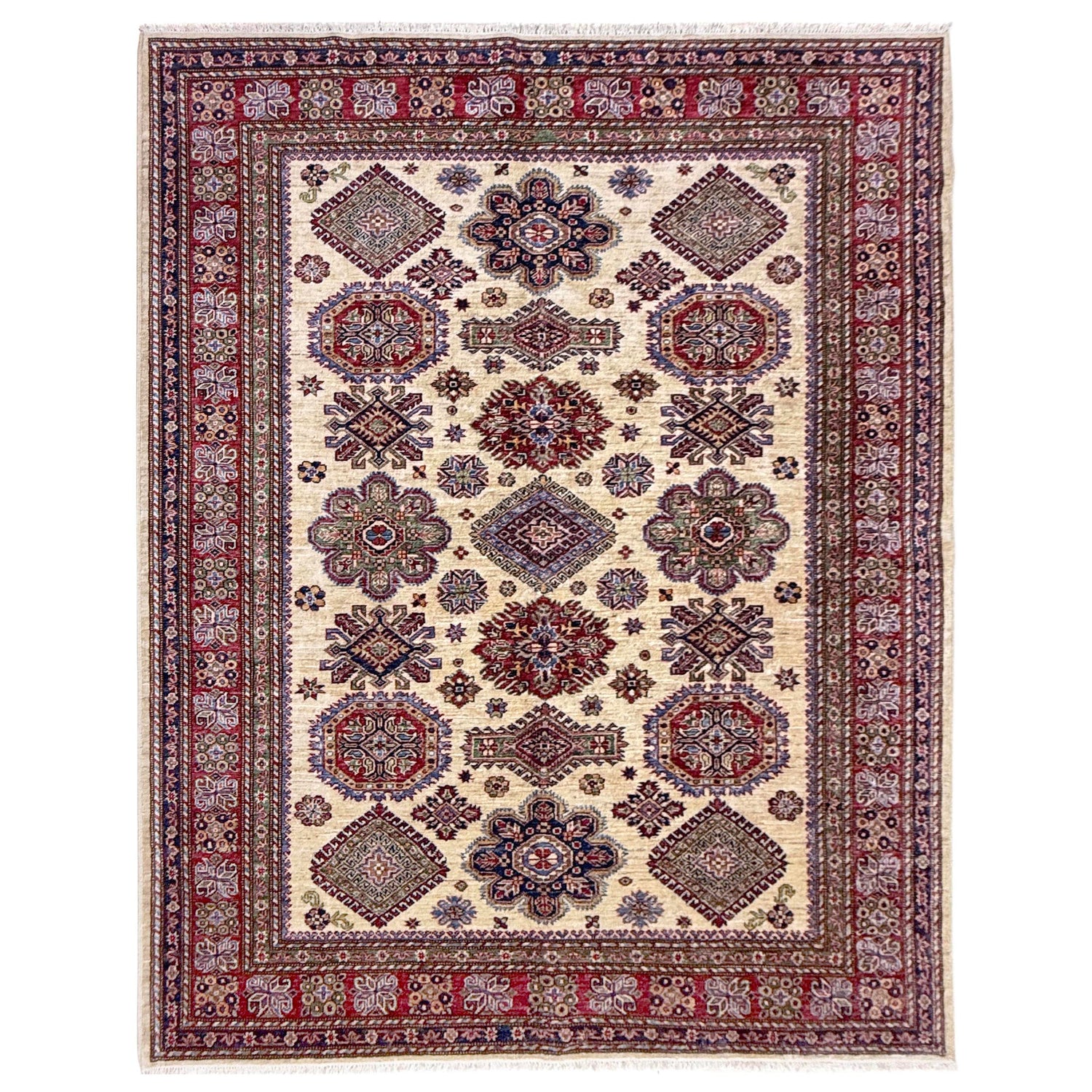Kazak Rug Handmade Beige Medallion 5x8 ft