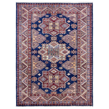 Kazak Rug Handmade Blue Medallion 5x8 ft
