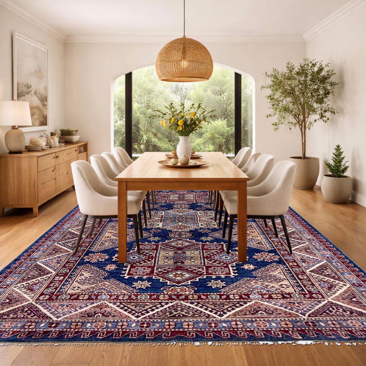 Kazak Rug Handmade Blue Medallion 5x8 ft