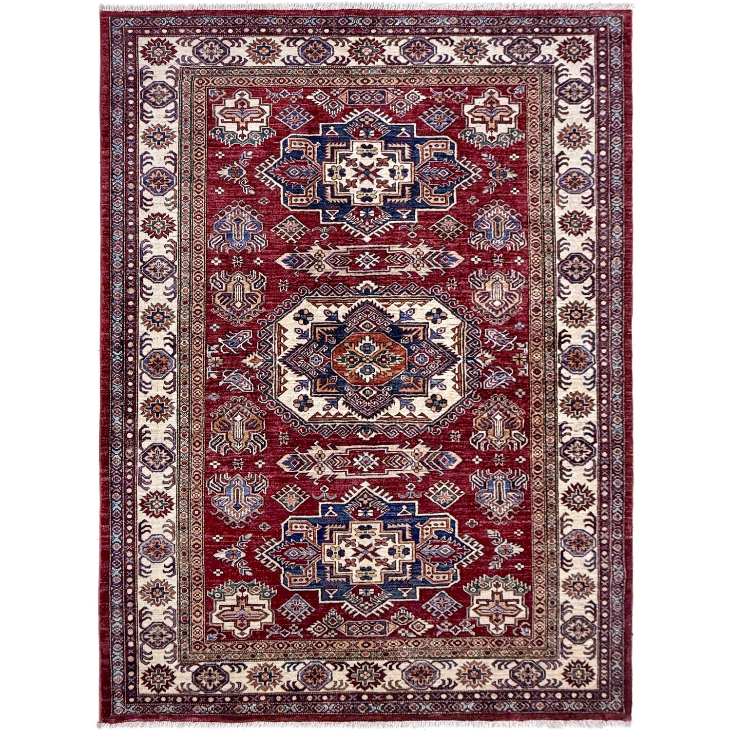 Kazak Rug Handmade Red Medallion 5x8 ft