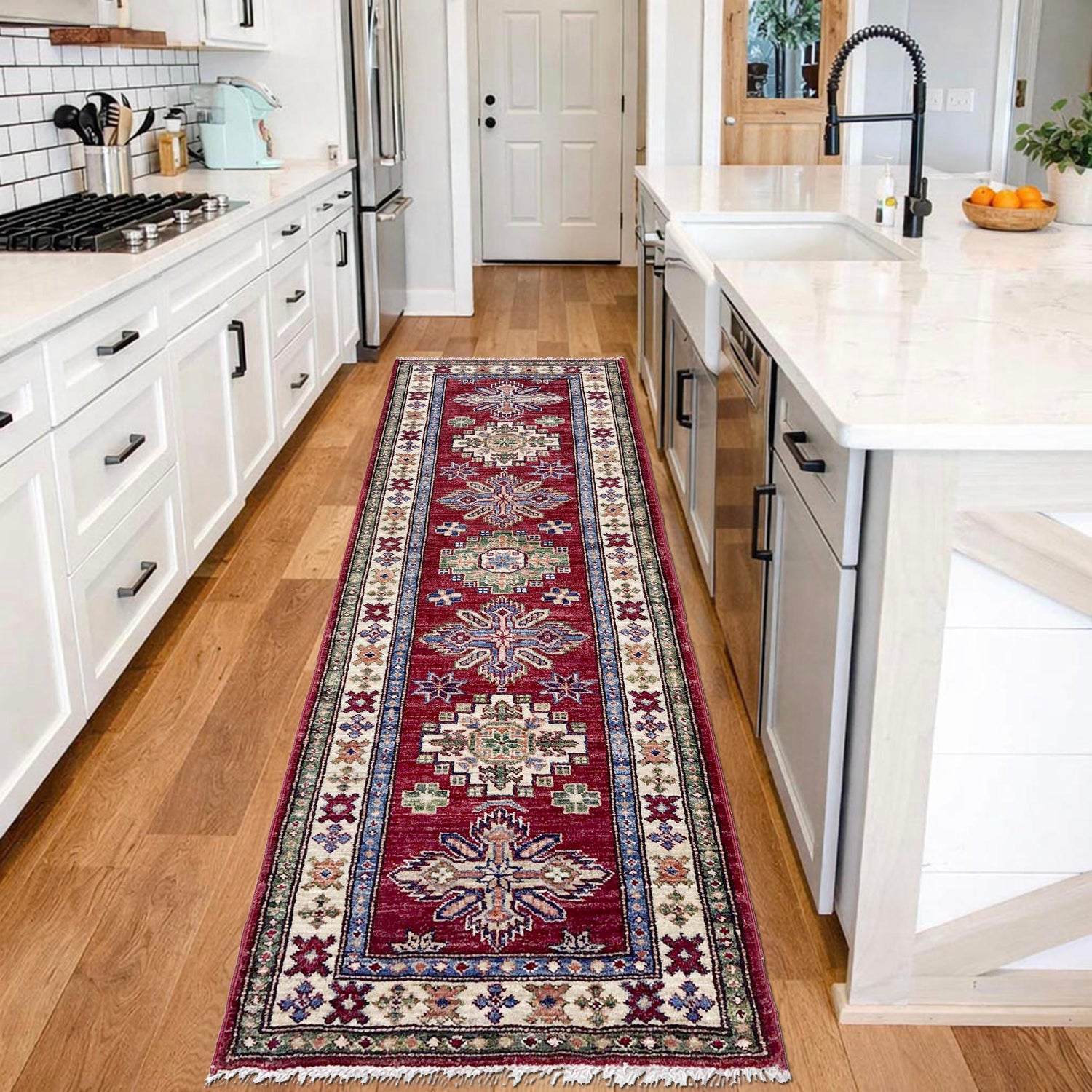 Kazak Rug Handmade Red Medallion 6' Runner