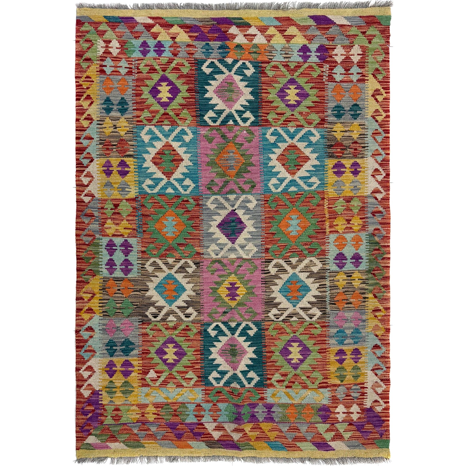 Hand Made Afghan Kilim – 4' 2" x 6' 2" ft (127 x 187 cm) | SKU: Y39664