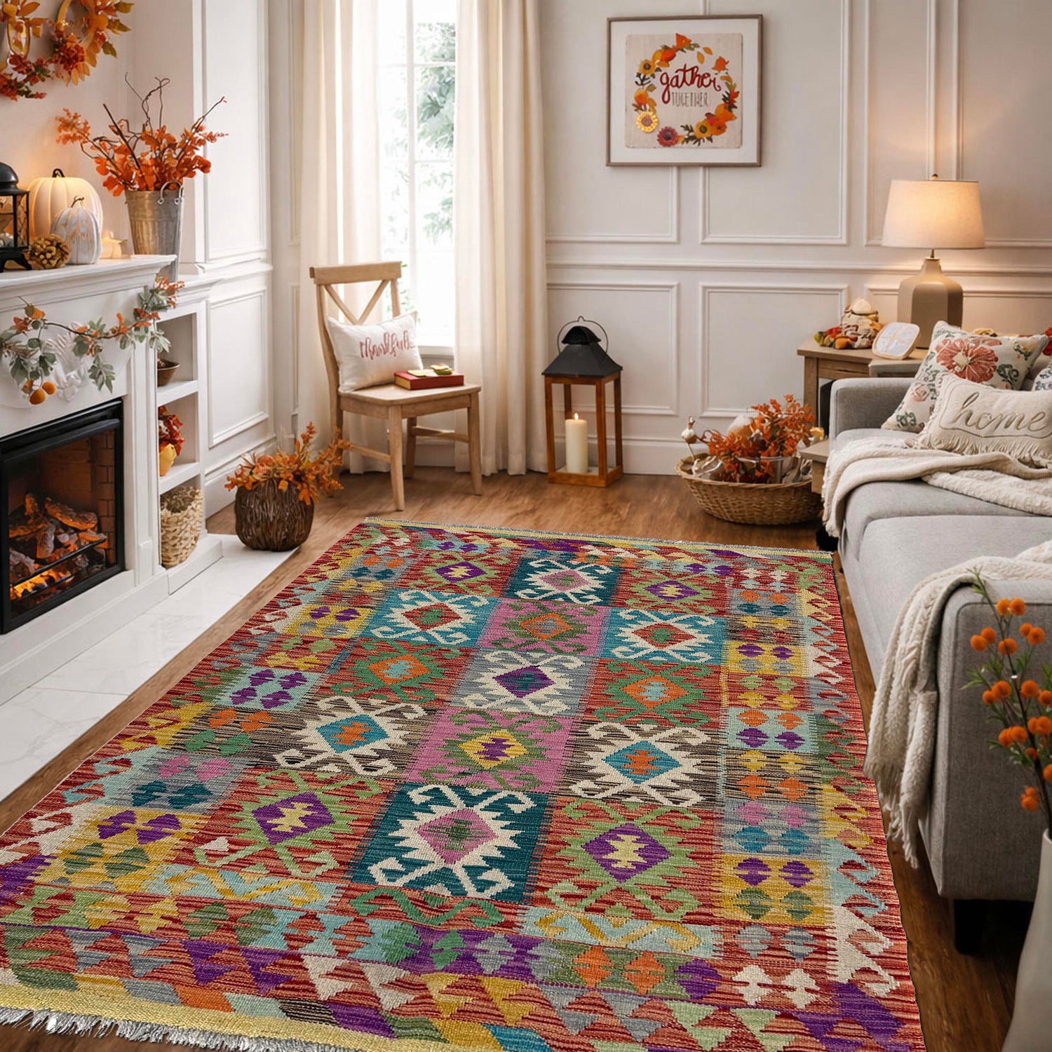 Hand Made Afghan Kilim – 4' 2" x 6' 2" ft (127 x 187 cm) | SKU: Y39664