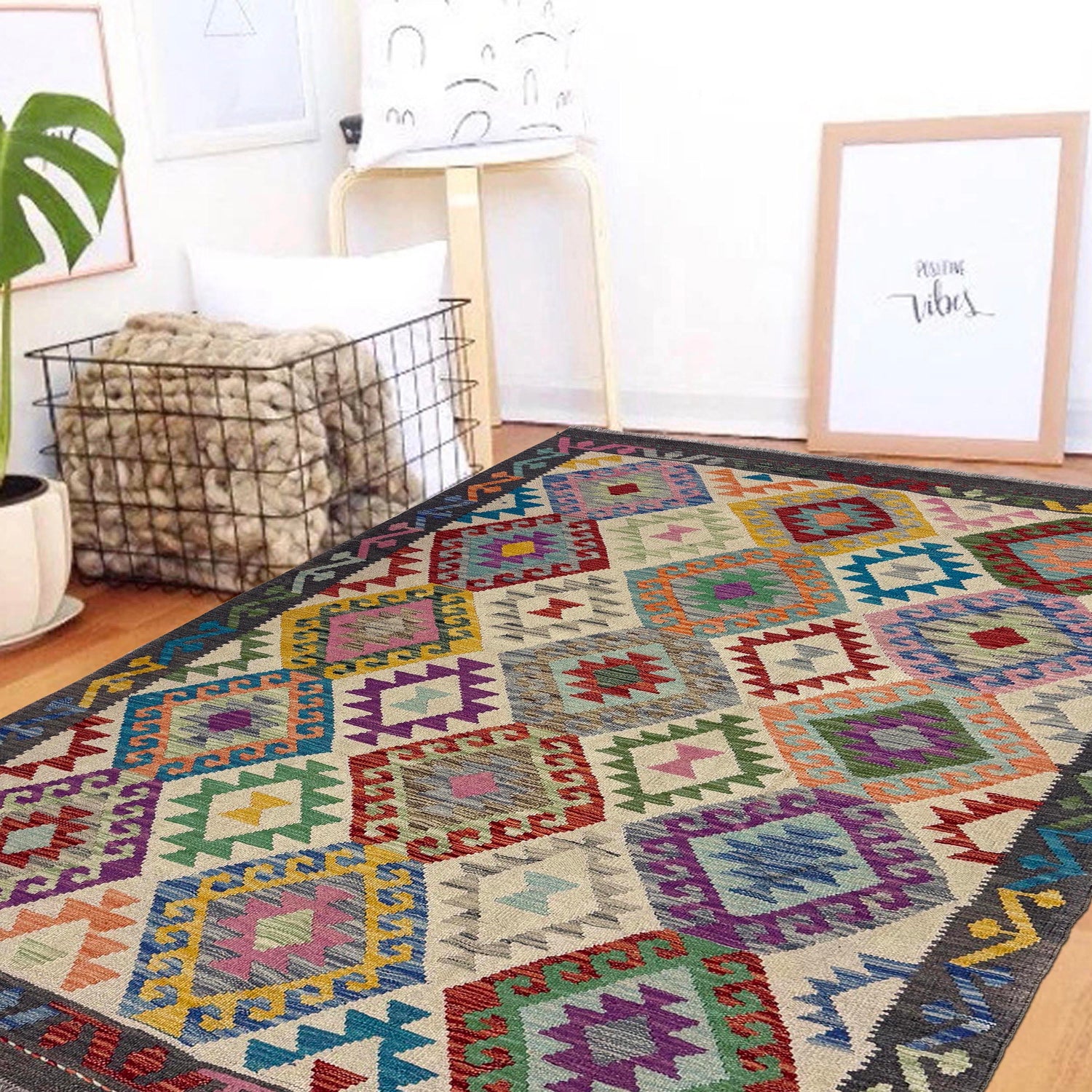 Hand Knotted Afghan Style Kilim – 149 x 193 cm | SKU: Y39665