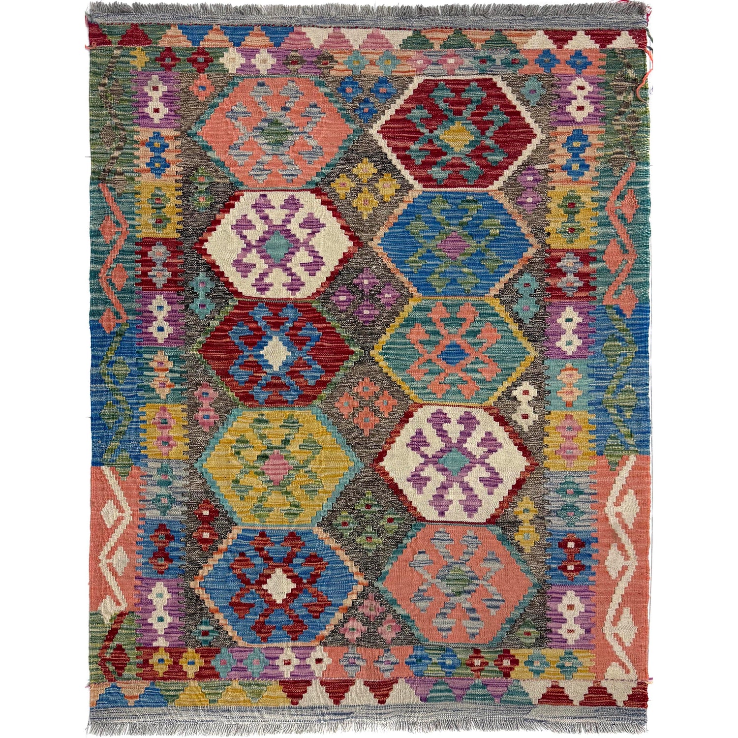 Handmade Turkish Design Wool Kilim – 4' 0" x 5' 3" ft (122 x 160 cm) | SKU: Y39667