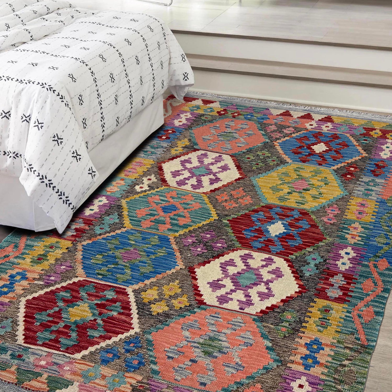 Handmade Turkish Design Wool Kilim – 4' 0" x 5' 3" ft (122 x 160 cm) | SKU: Y39667