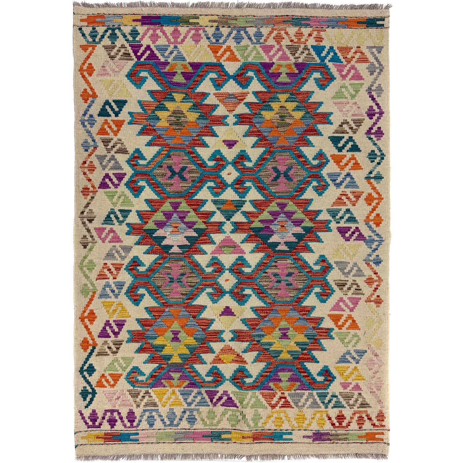 Handmade Turkish Design Wool Kilim – 4' 2" x 5' 10" ft (126 x 179 cm) | SKU: Y39669