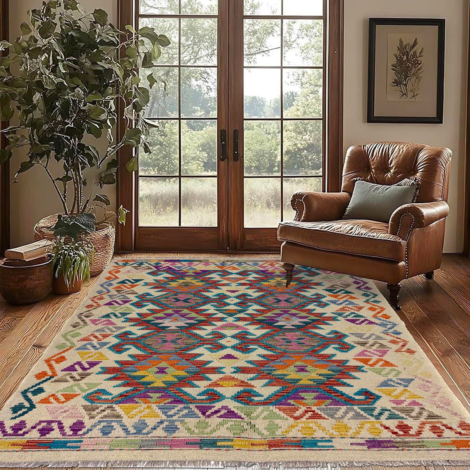 Handmade Turkish Design Wool Kilim – 4' 2" x 5' 10" ft (126 x 179 cm) | SKU: Y39669