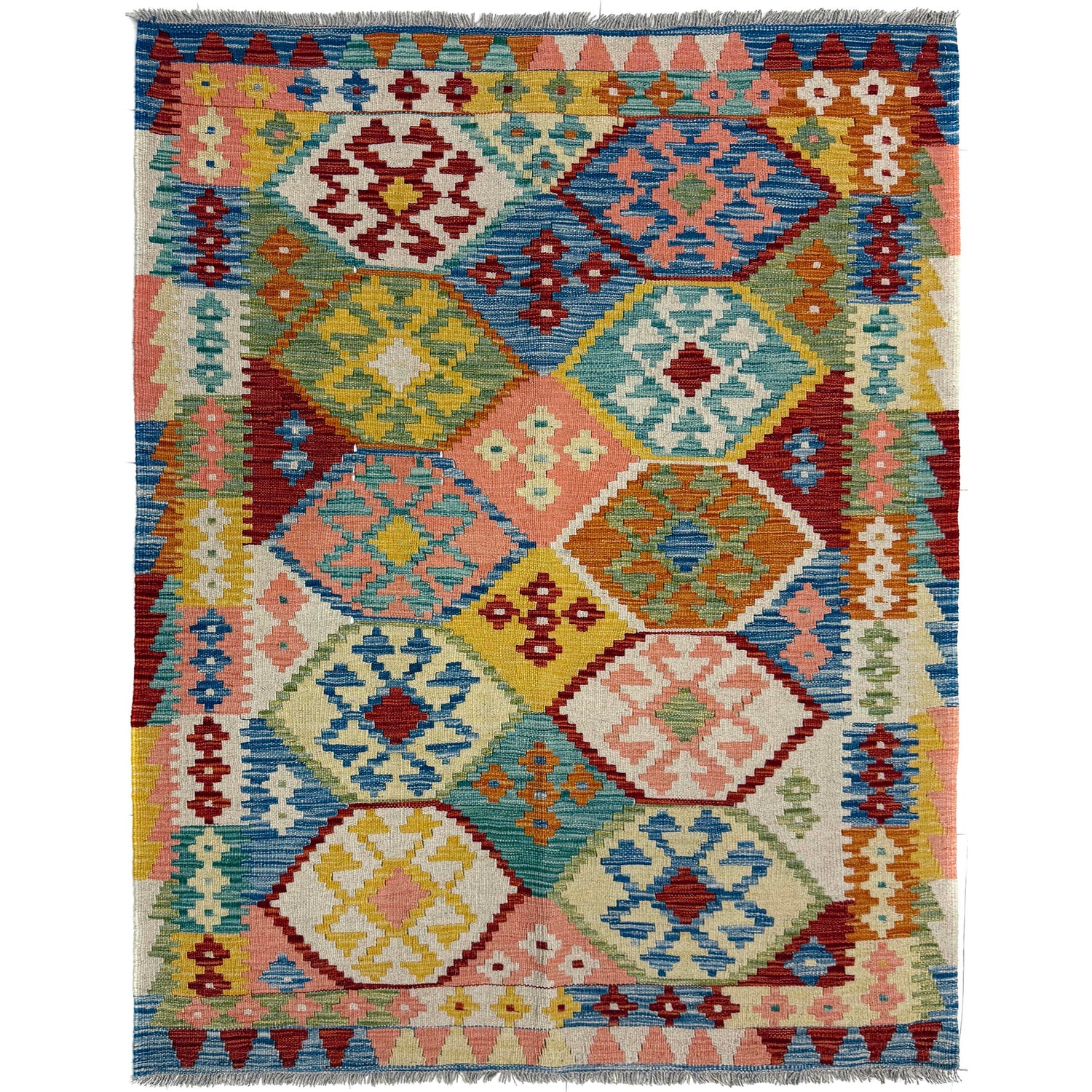 Handmade Turkish Design Wool Kilim – 4' 1" x 5' 10" ft (124 x 178 cm) | SKU: Y39670