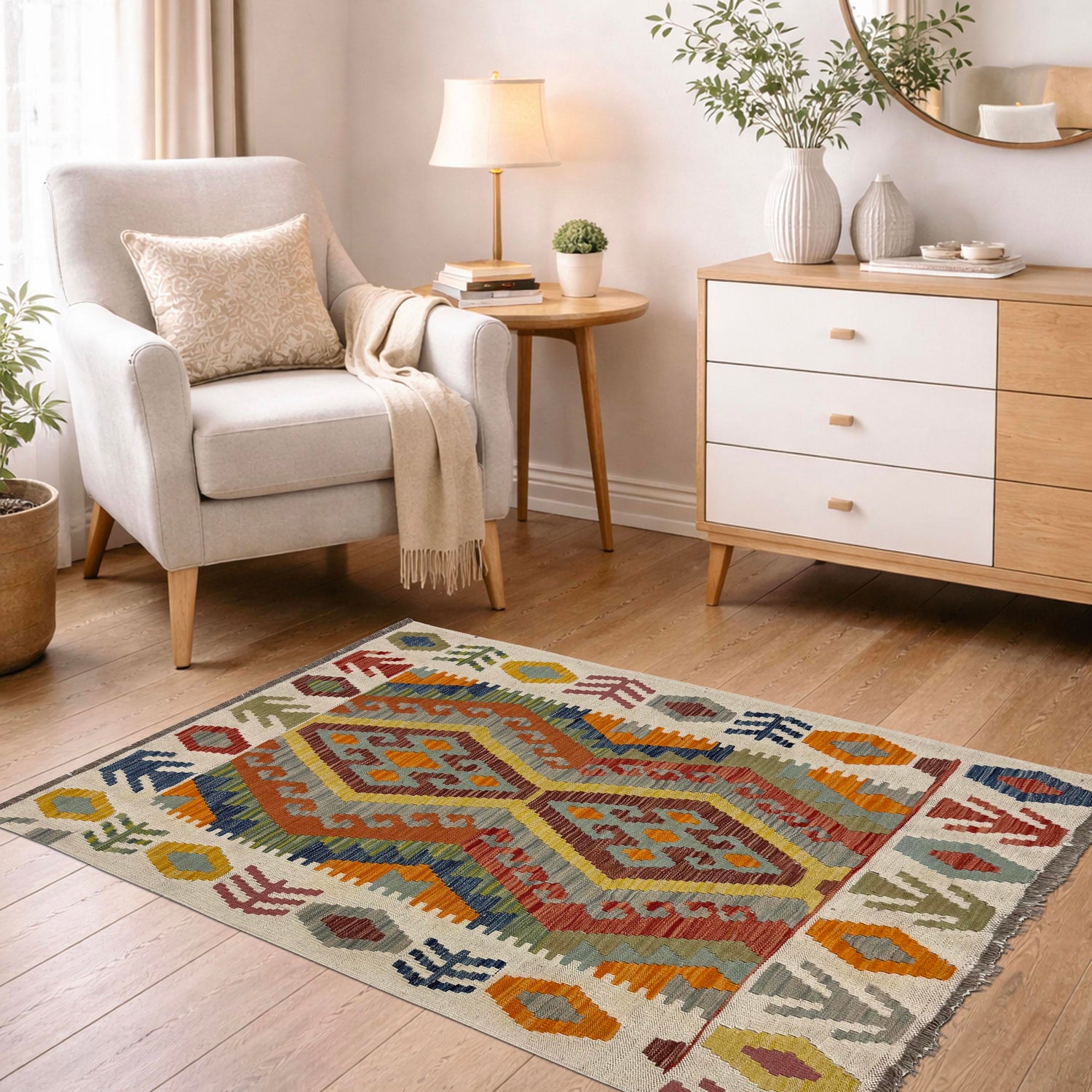 Hand Made Afghan Kilim – 3' 6" x 4' 9" ft (107 x 146 cm) | SKU: Y39672