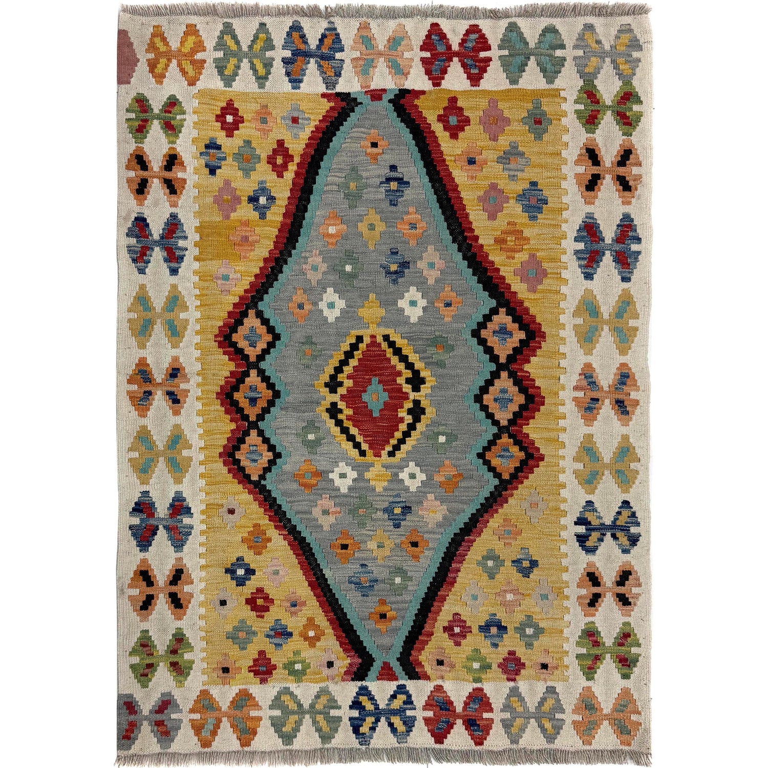 Hand Knotted Afghan Style Kilim – 3' 6" x 4' 9" ft (107 x 146 cm) | SKU: Y39673