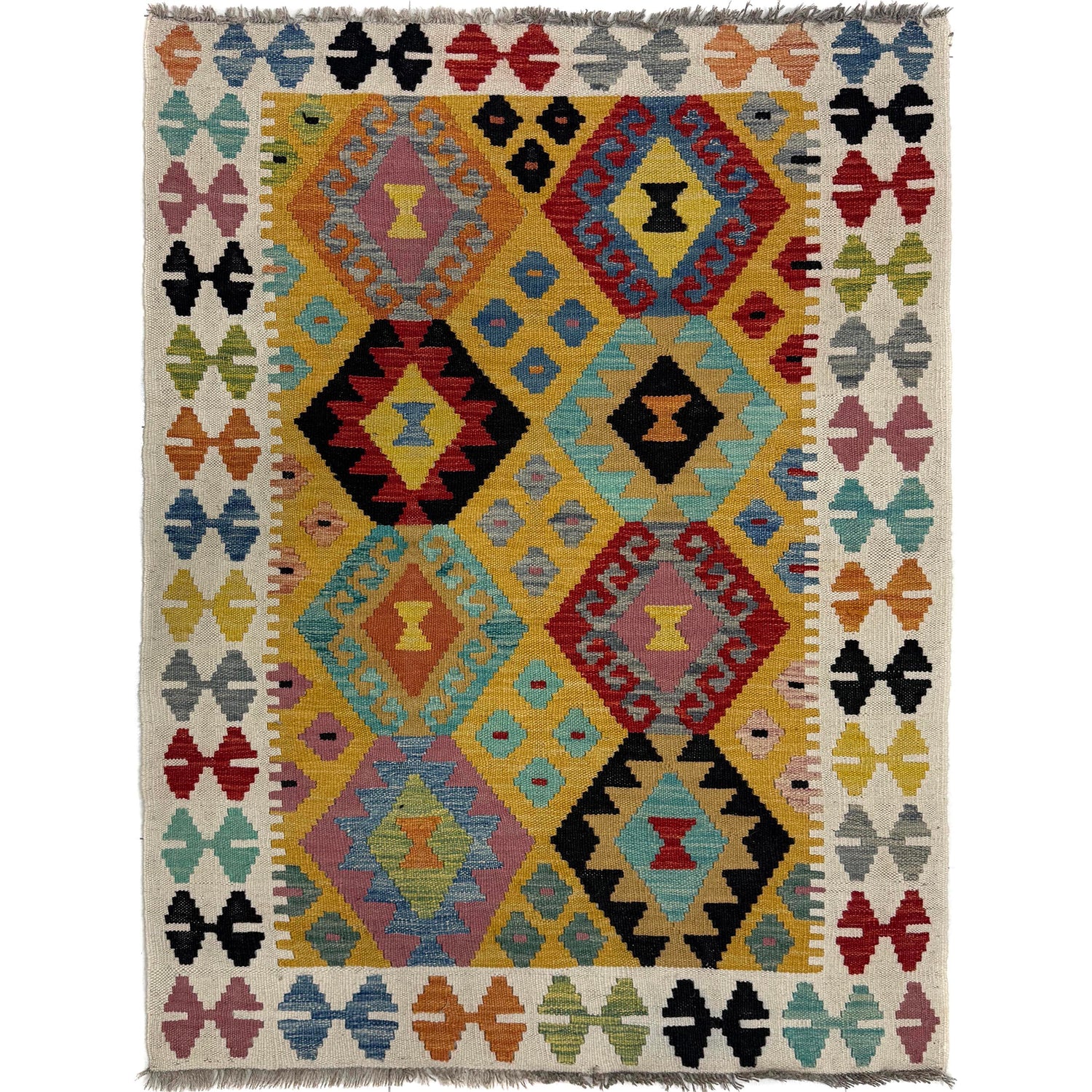 Hand Made Afghan Kilim – 3' 7" x 5' 0" ft (110 x 152 cm) | SKU: Y39676