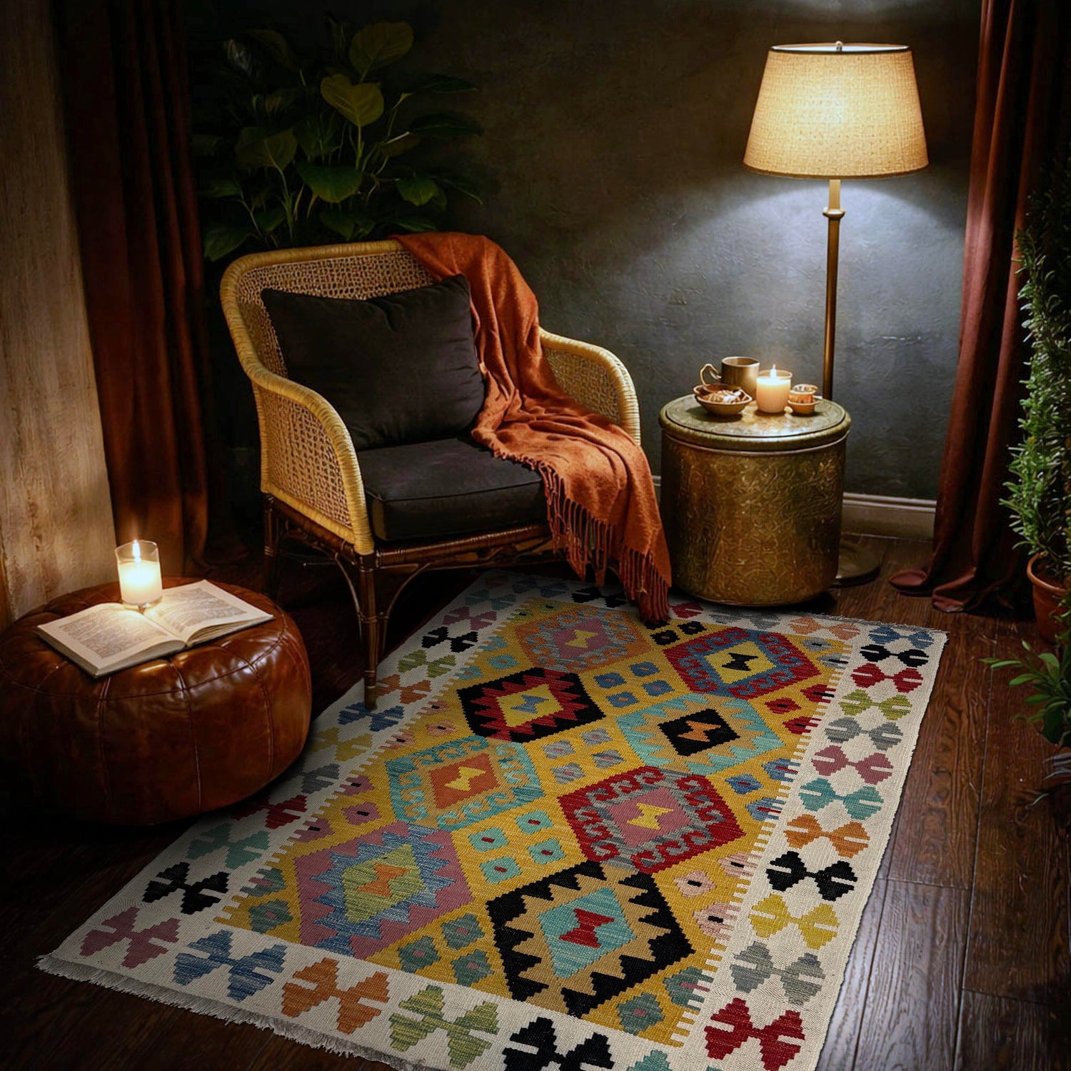 Hand Made Afghan Kilim – 3' 7" x 5' 0" ft (110 x 152 cm) | SKU: Y39676
