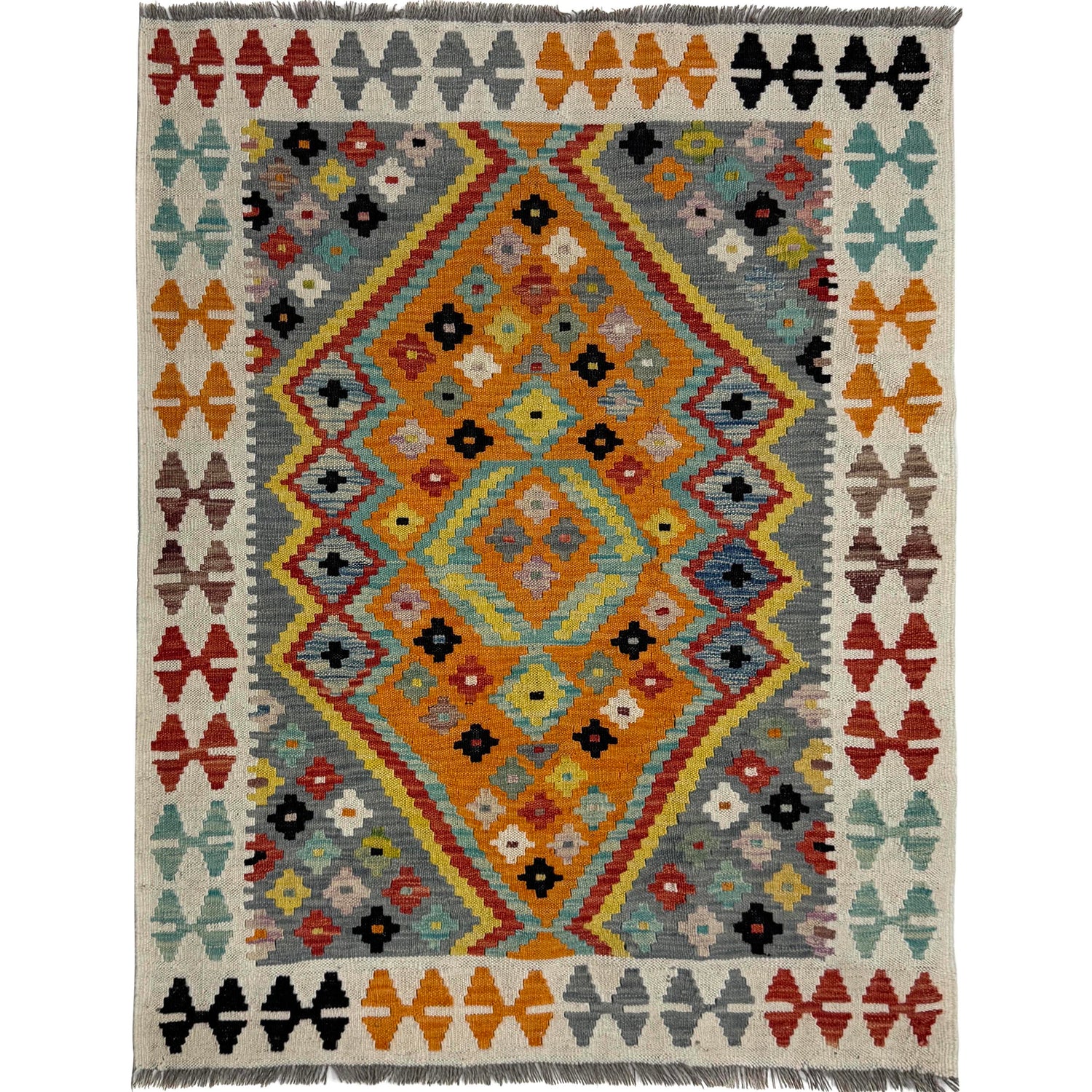 Handmade Vegetable Kelim – 3' 7" x 4' 9" ft (110 x 145 cm) | SKU: Y39677