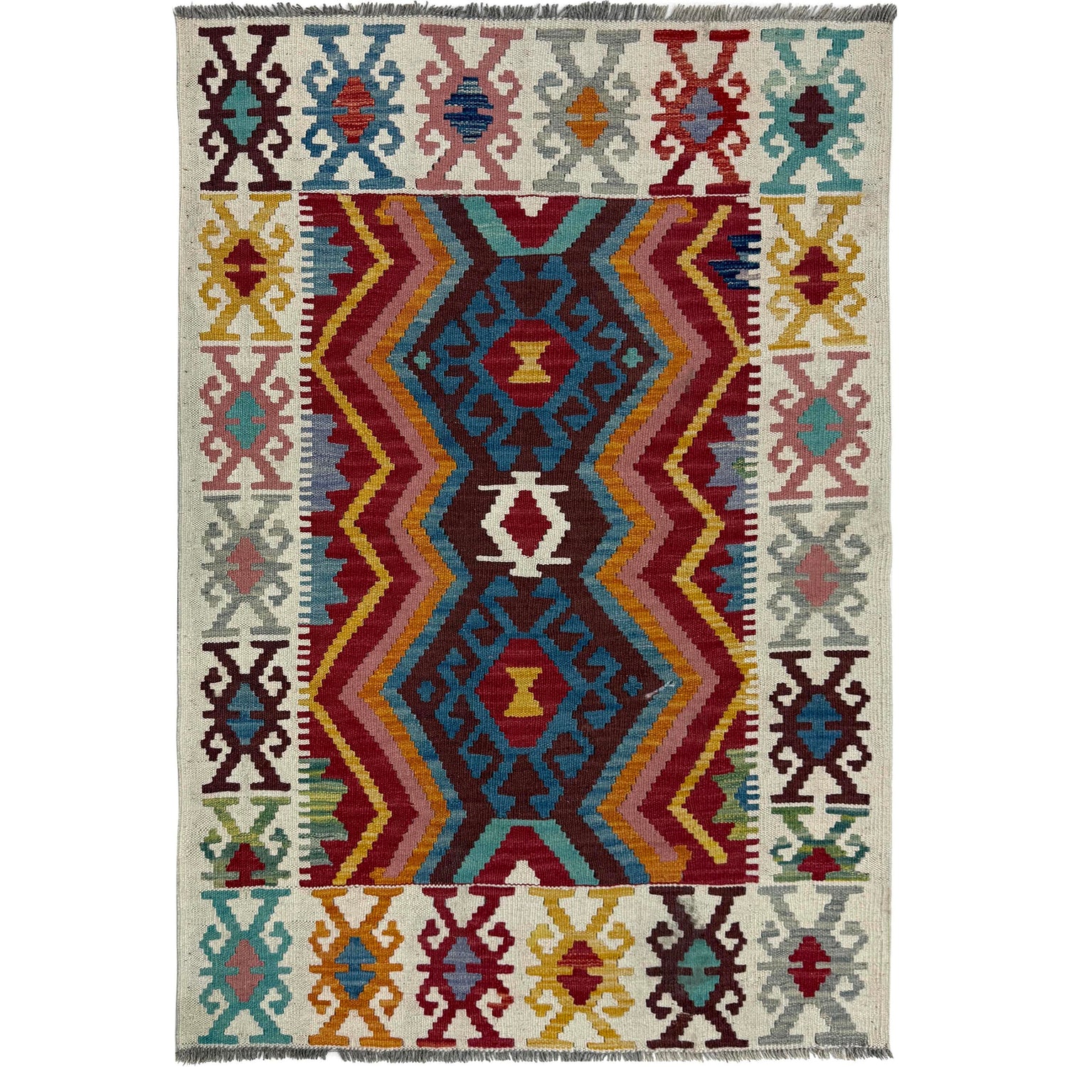 Handmade Vegetable Kelim – 3' 5" x 4' 11" ft (103 x 150 cm) | SKU: Y39678