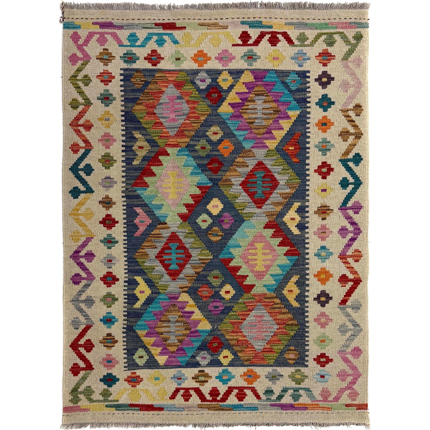 Handmade Turkish Design Wool Kilim – 3' 5" x 4' 10" ft (103 x 148 cm) | SKU: Y39679