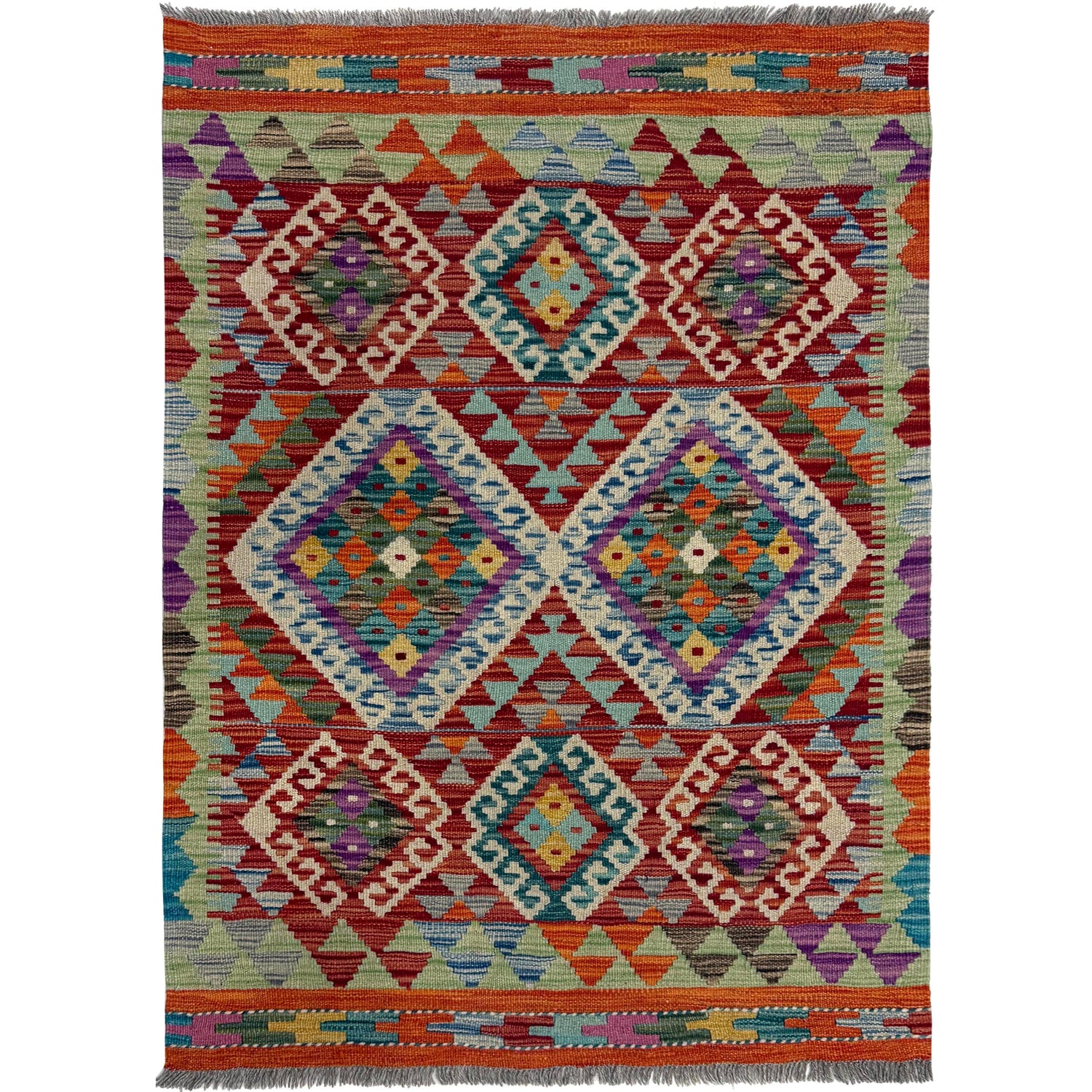 Hand-Knotted Multi Geometric Vegetable Kilim Area Rug – 2' 9" x 4' 1" ft (85 x 125 cm) | SKU: Y39680