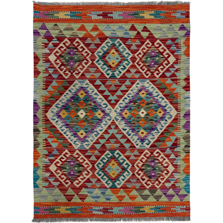 Hand-Knotted Multi Geometric Vegetable Kilim Area Rug – 2' 9" x 4' 1" ft (85 x 125 cm) | SKU: Y39680