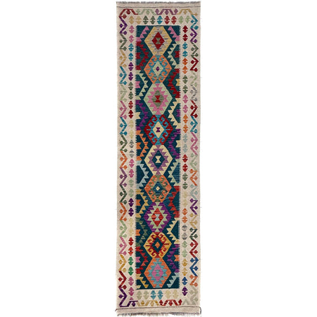 Hand-Knotted Multi Geometric Vegetable Kilim Runner – 2' 8" x 9' 7" ft (81 x 292 cm) | SKU: Y39681