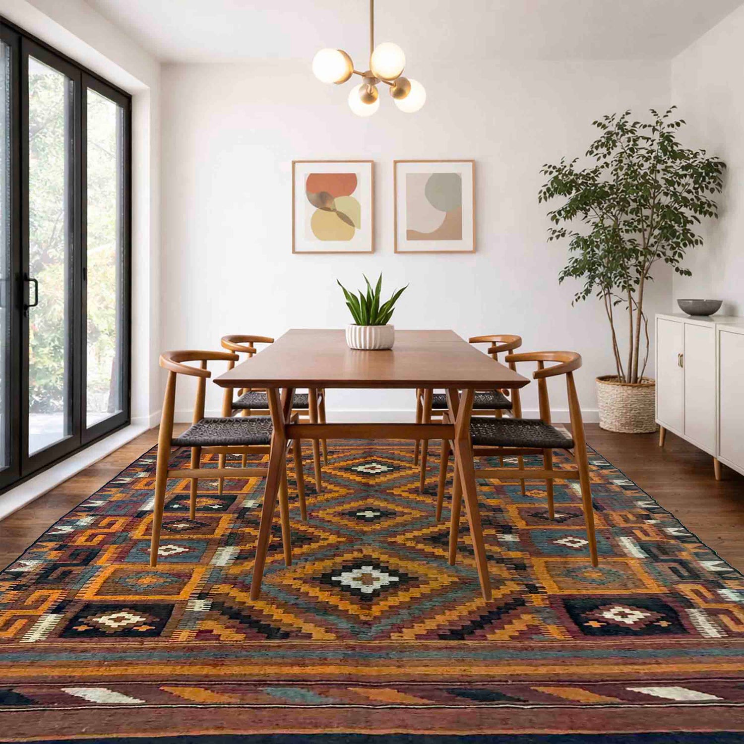 Hand-Knotted Multi Floral Maimana Kilim Area Rug – 6' 2" x 9' 9" ft (188 x 297 cm) | SKU: Y39731