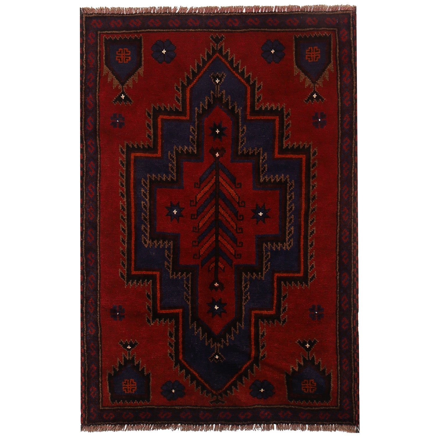 Baluchi Rug Handmade Red Geometric 3x5 ft