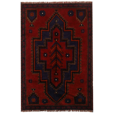 Baluchi Rug Handmade Red Geometric 3x5 ft
