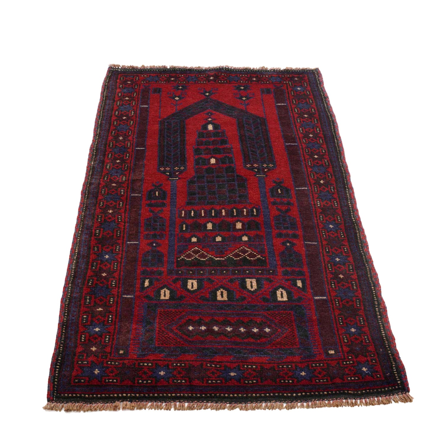 Baluchi Rug Handmade Red Prayer Design 3x5 ft