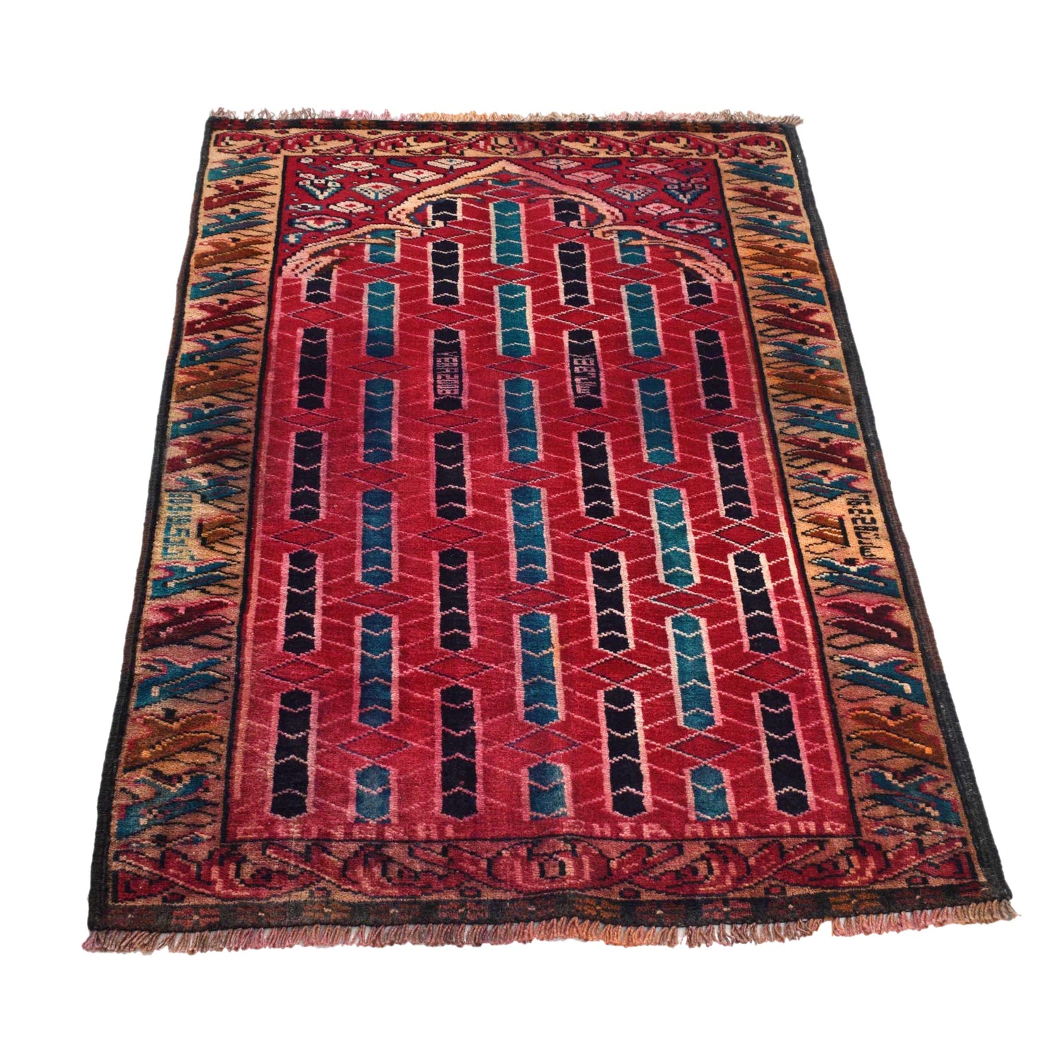 Baluchi Rug Handmade Red Prayer Design 2x4 ft