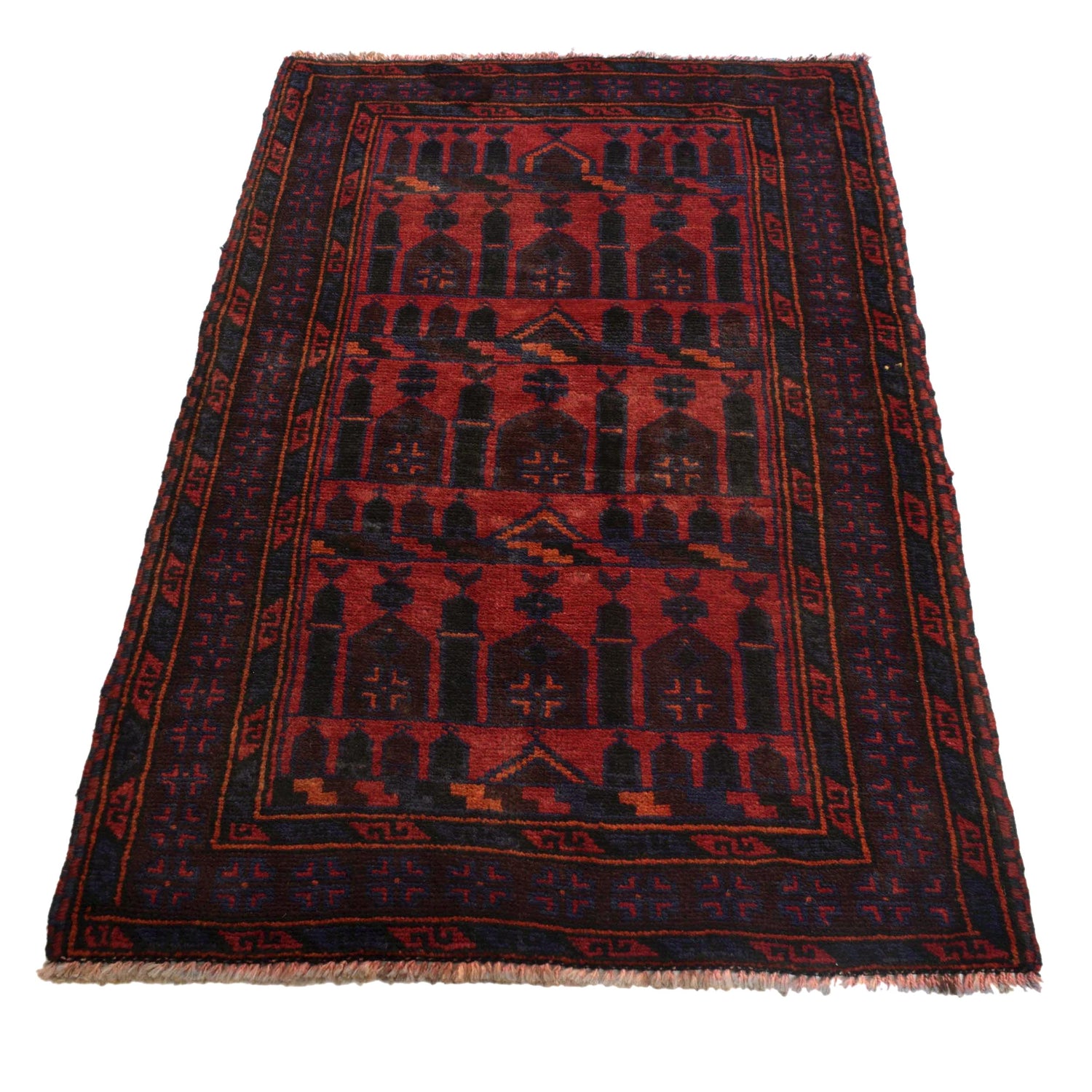 Baluchi Rug Handmade Red Prayer Design 3x5 ft