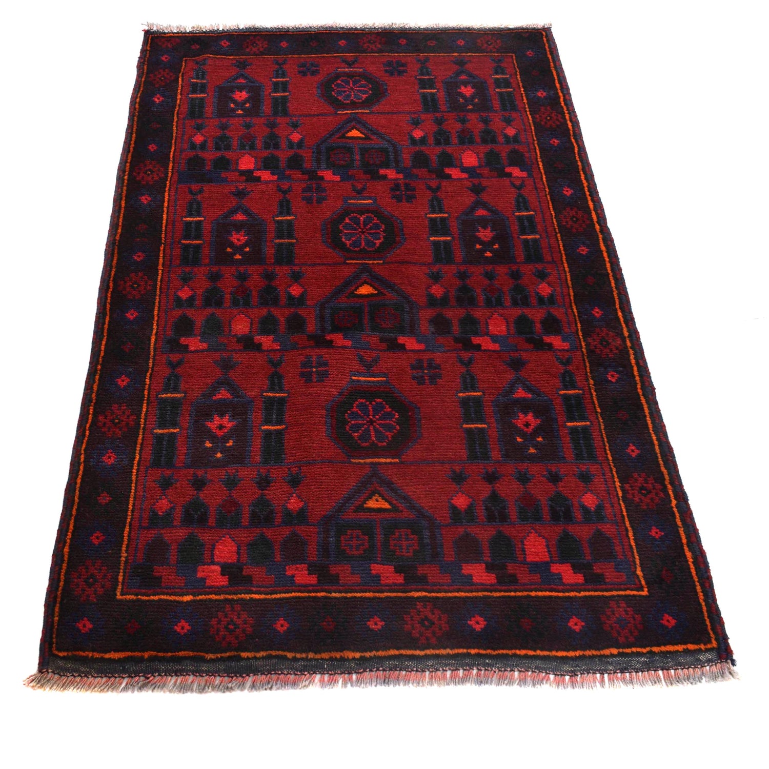 Baluchi Rug Handmade Red Prayer Design 3x5 ft