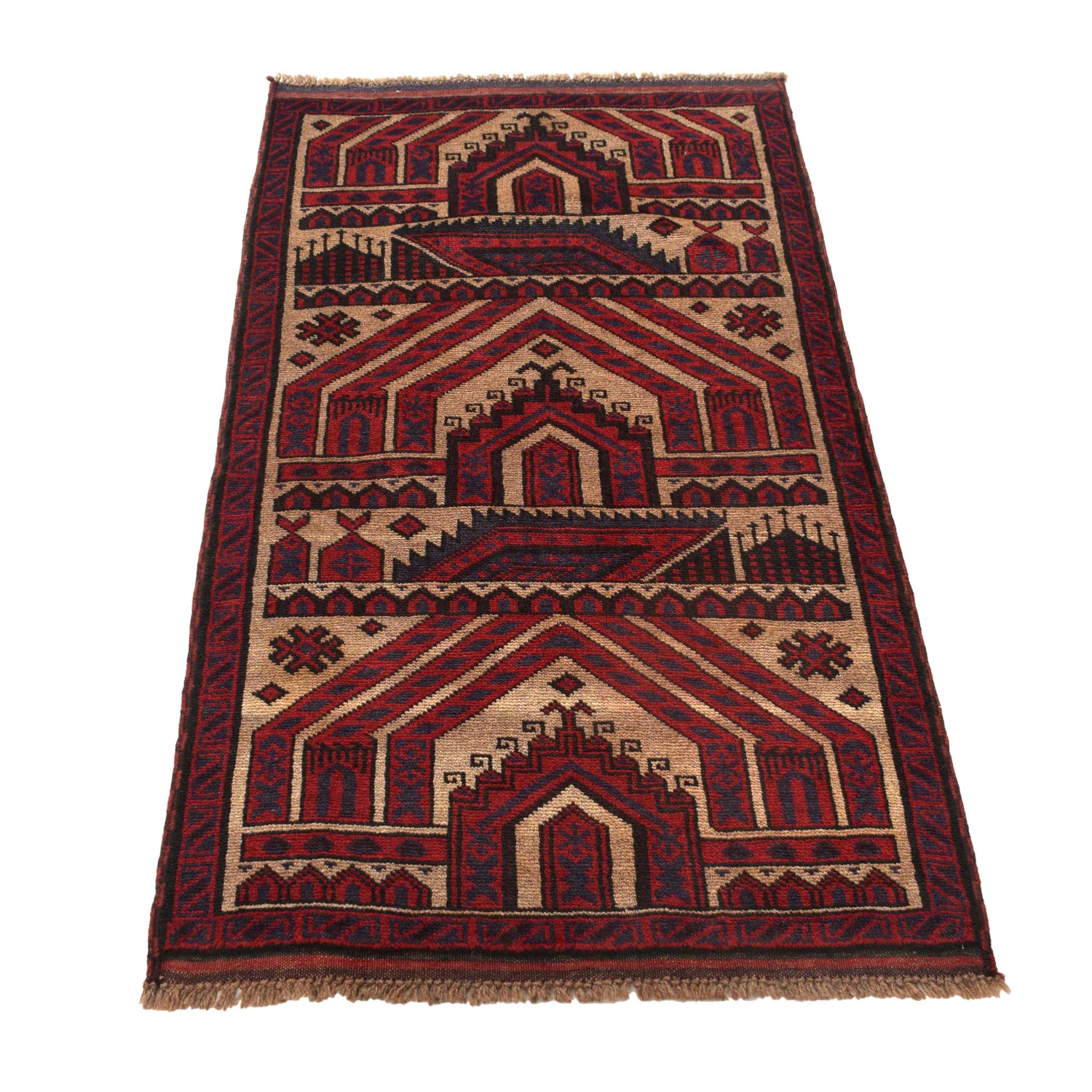 Baluchi Rug Handmade Beige Prayer Design 3x5 ft