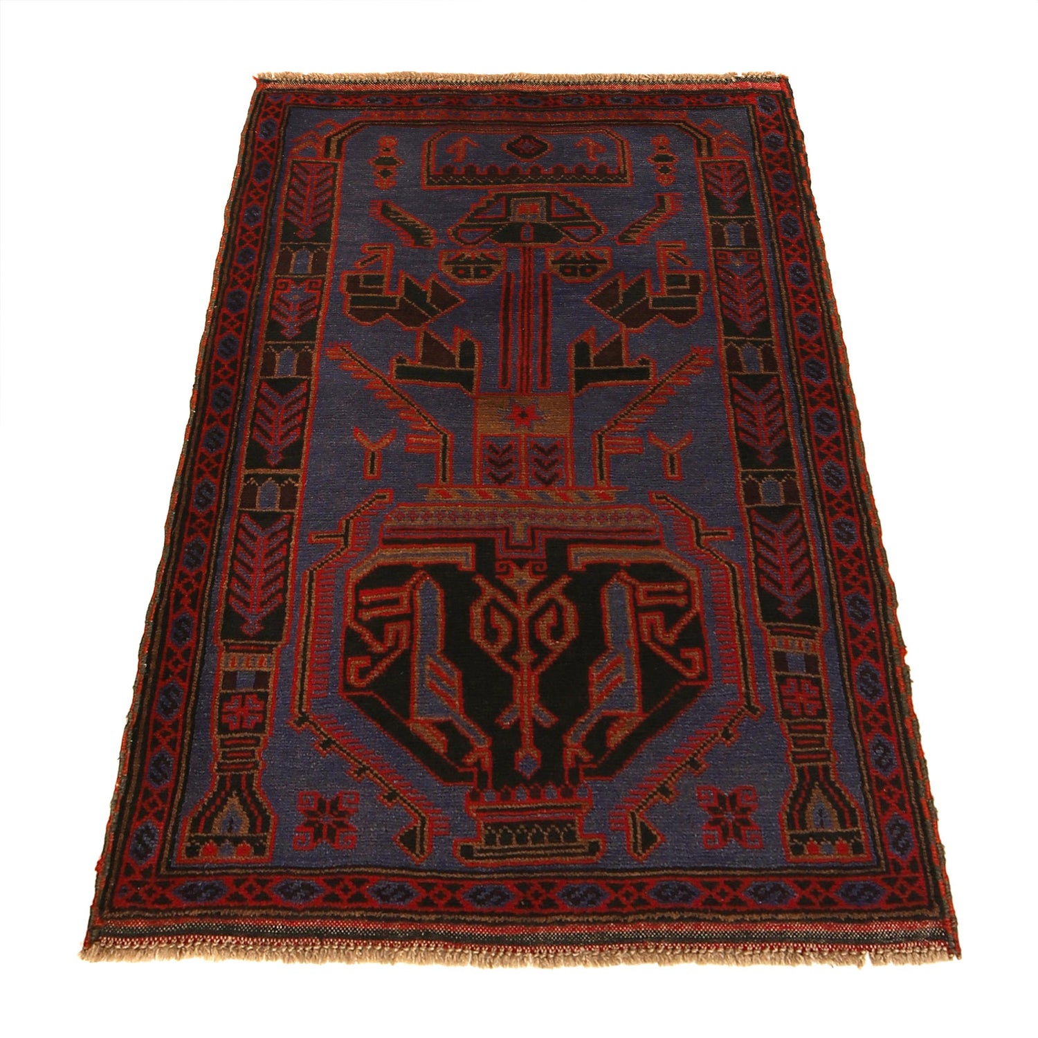 Baluchi Rug Handmade Dark Blue Geometric 3x5 ft