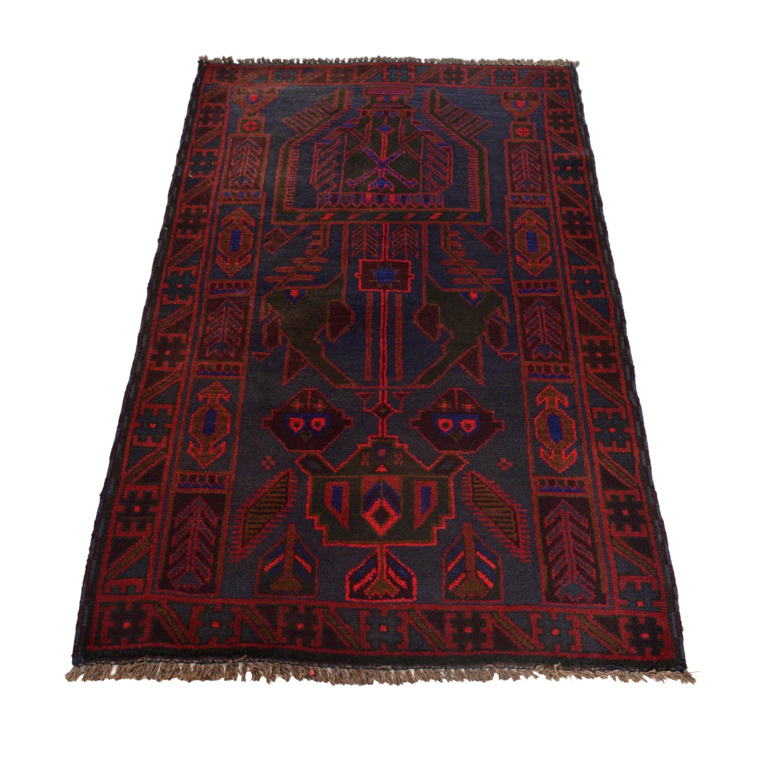 Baluchi Rug Handmade Dark Blue Geometric 3x5 ft