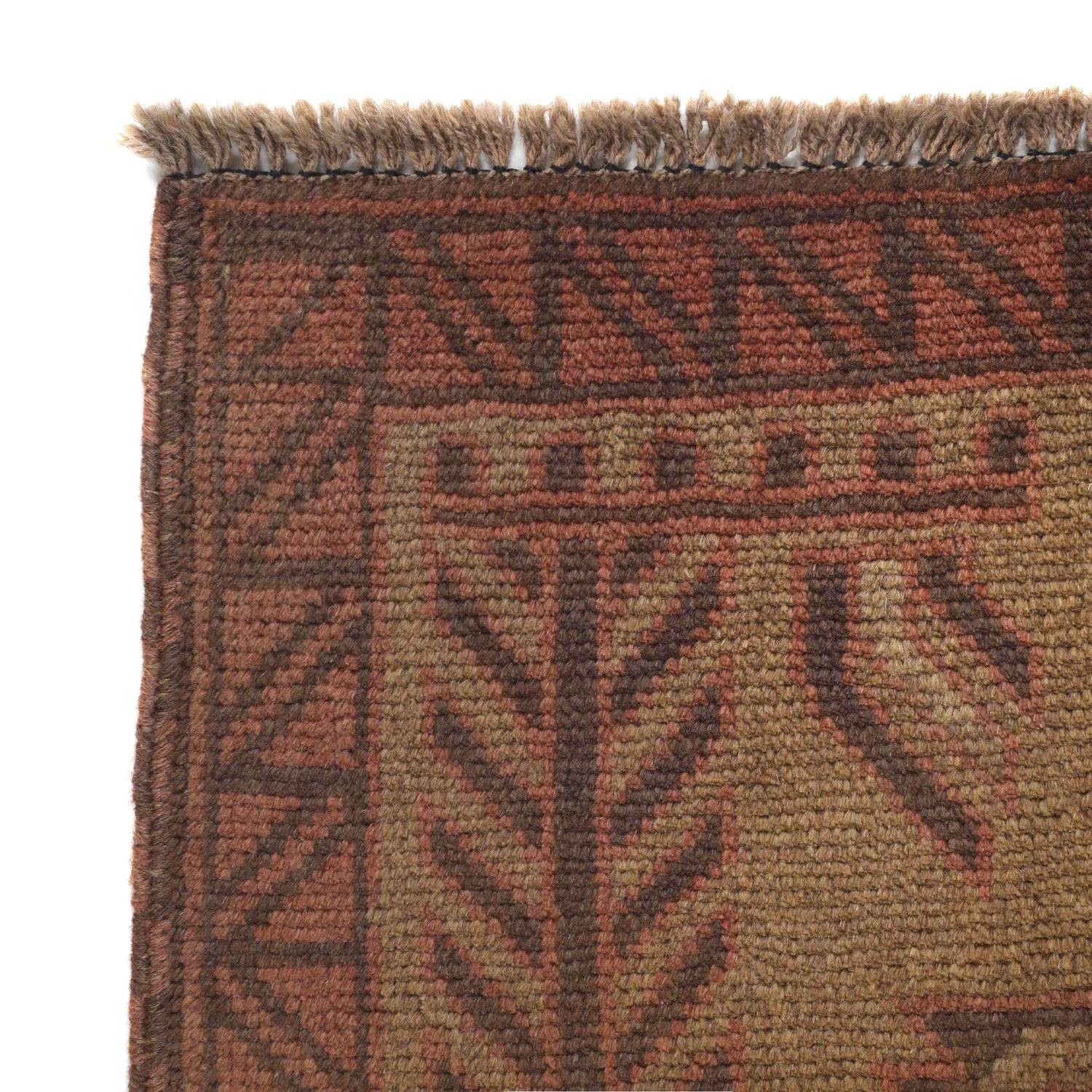 Overdyed Area Rug Handmade Brown Geometric 2x4 ft