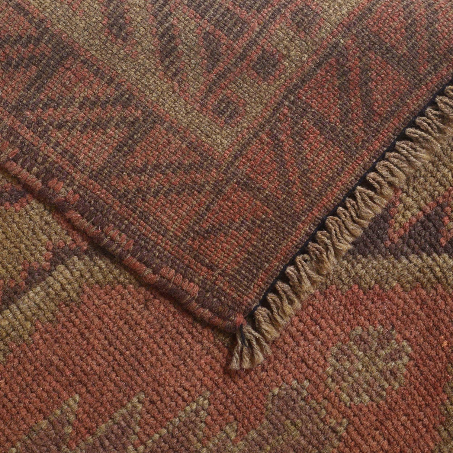 Overdyed Area Rug Handmade Brown Geometric 2x4 ft