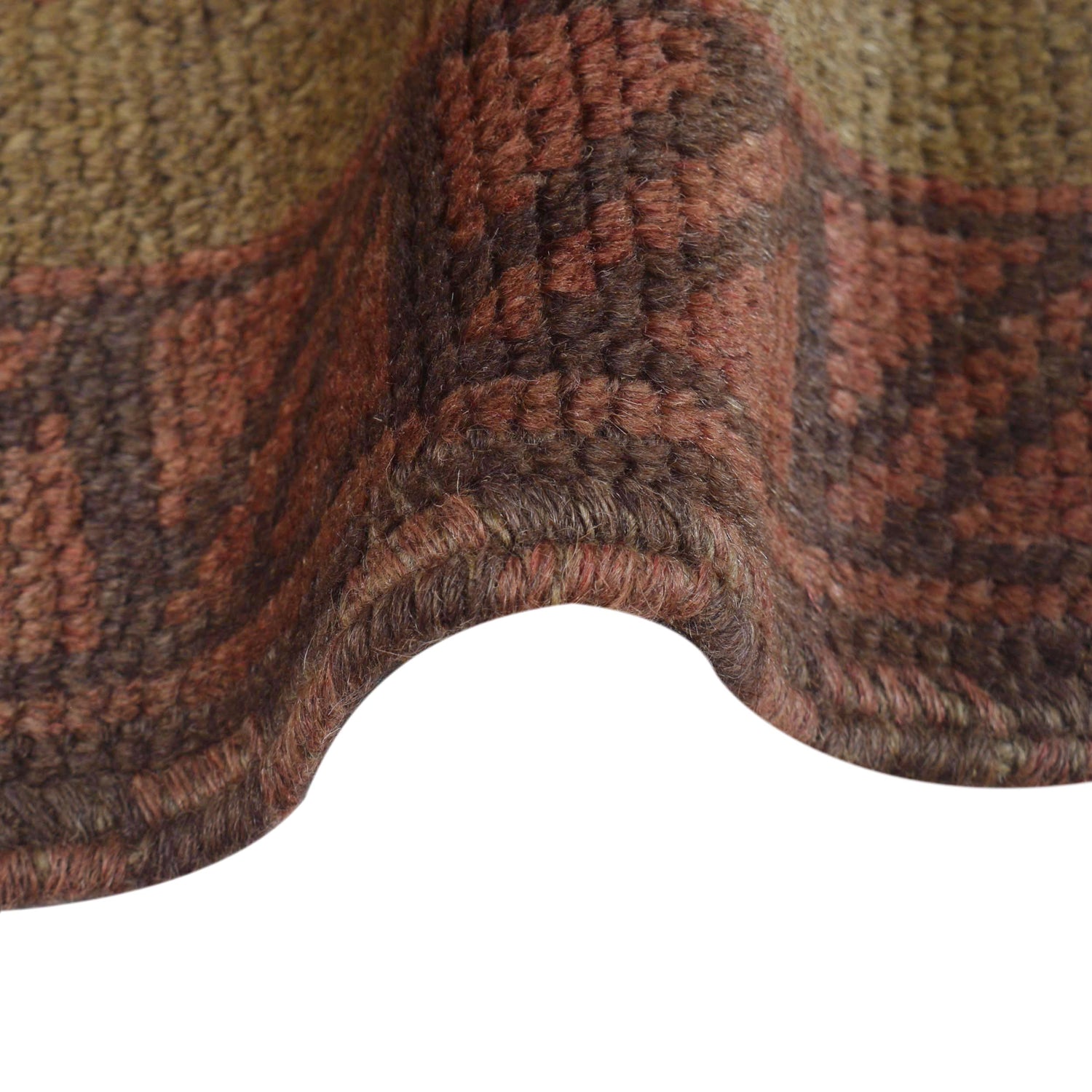 Overdyed Area Rug Handmade Brown Geometric 2x4 ft