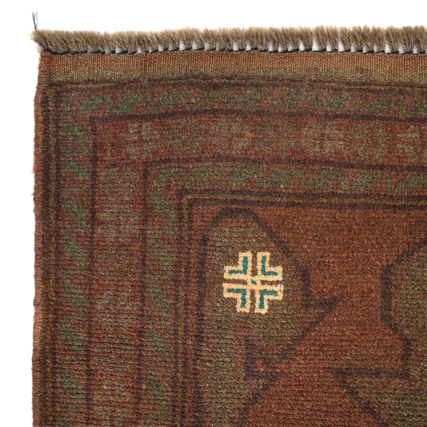 Overdyed Area Rug Handmade Brown Geometric 2x4 ft