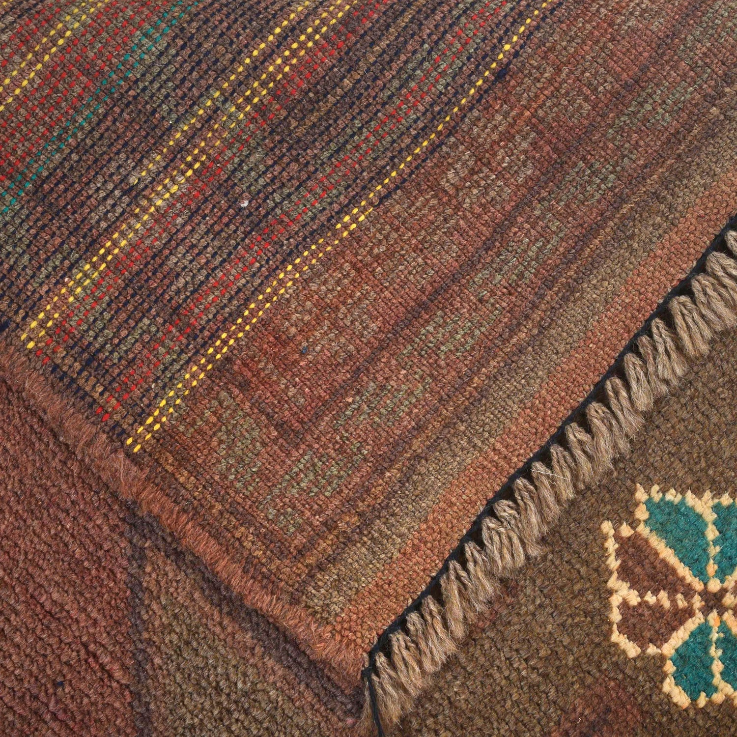 Overdyed Area Rug Handmade Brown Geometric 2x4 ft