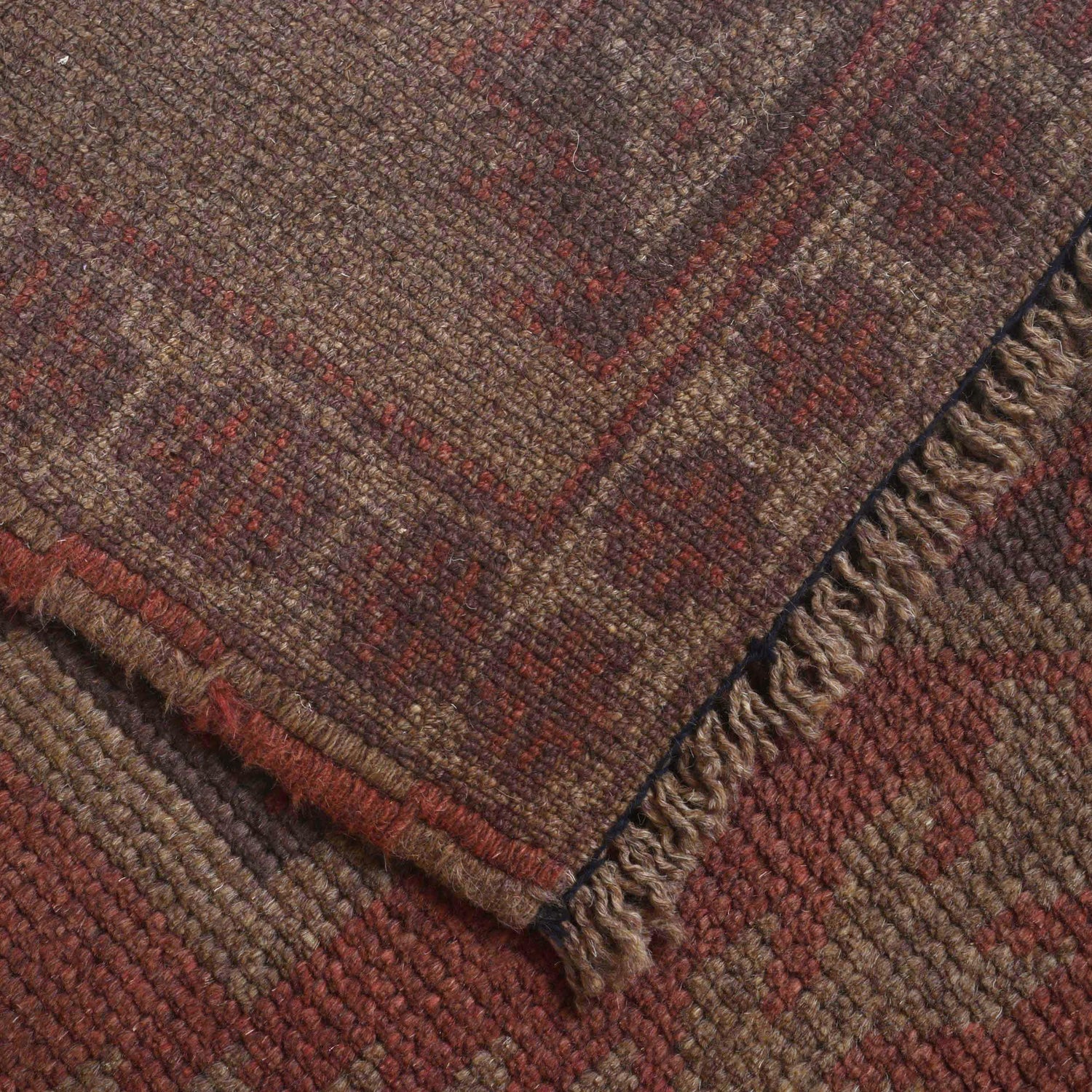 Overdyed Area Rug Handmade Brown Geometric 3x5 ft